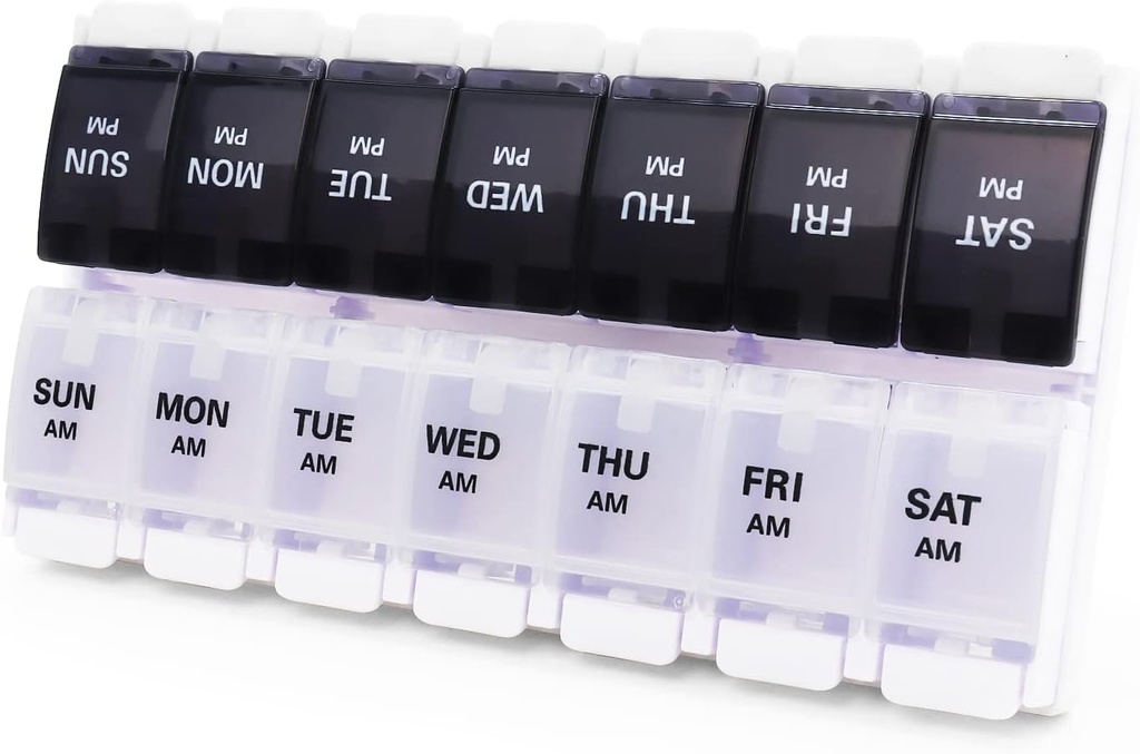 Duże Pudełka Pill i Organizator 2 razy dziennie, MOLN HYMY 7 dzień PM Pill Case, 14 Komory Pill Dispenser do przechowywania dużych suplementów witaminy olej rybny (czarny + biały)