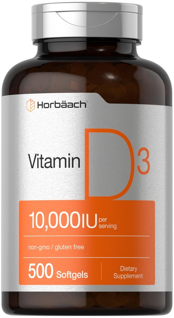 Horbäach Witamina D3 10000 IU 124; 500 Softgeli 124; Non-GMO, Gluten Free Supplement Amend124; Value Size Amend124; 250mcg Amend124; High Potency Formula