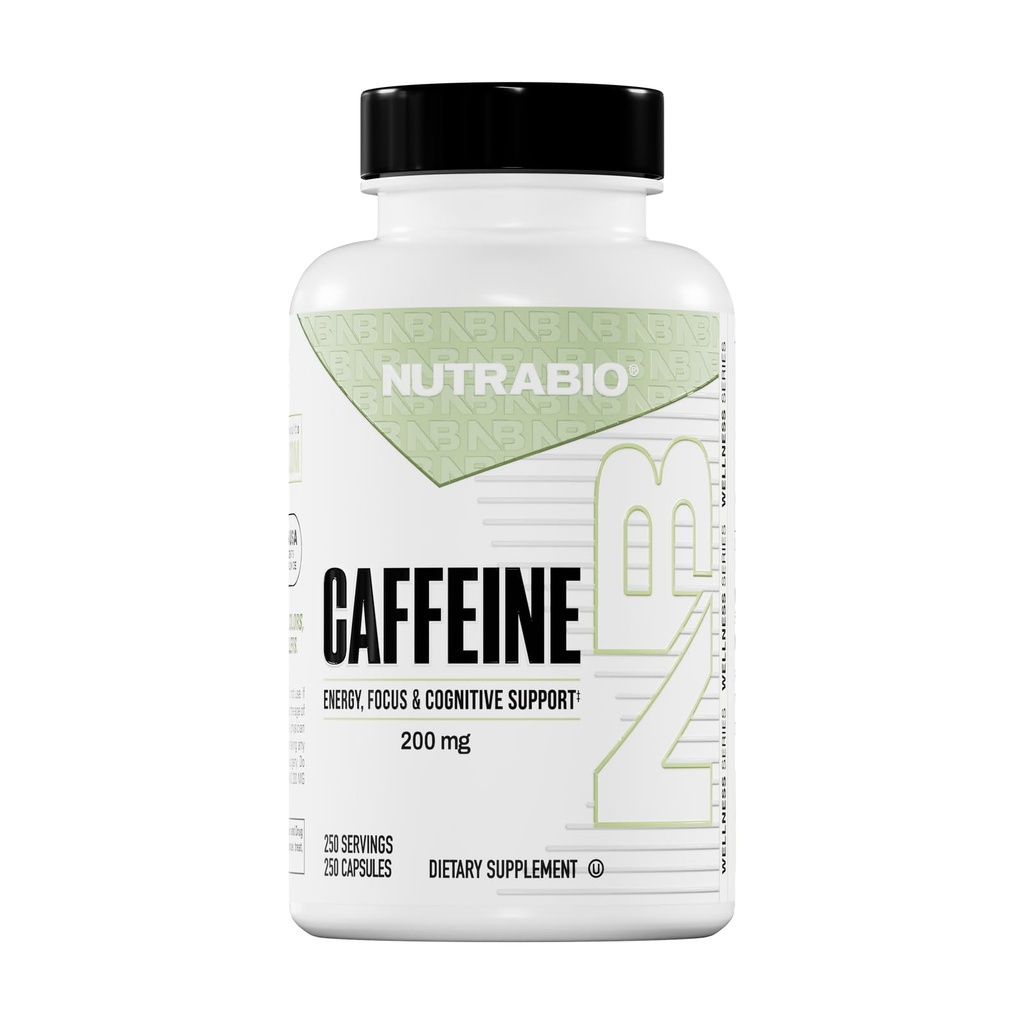 NutraBio 100% Kapsułki z czystej kofeiny (250 kapsułek)