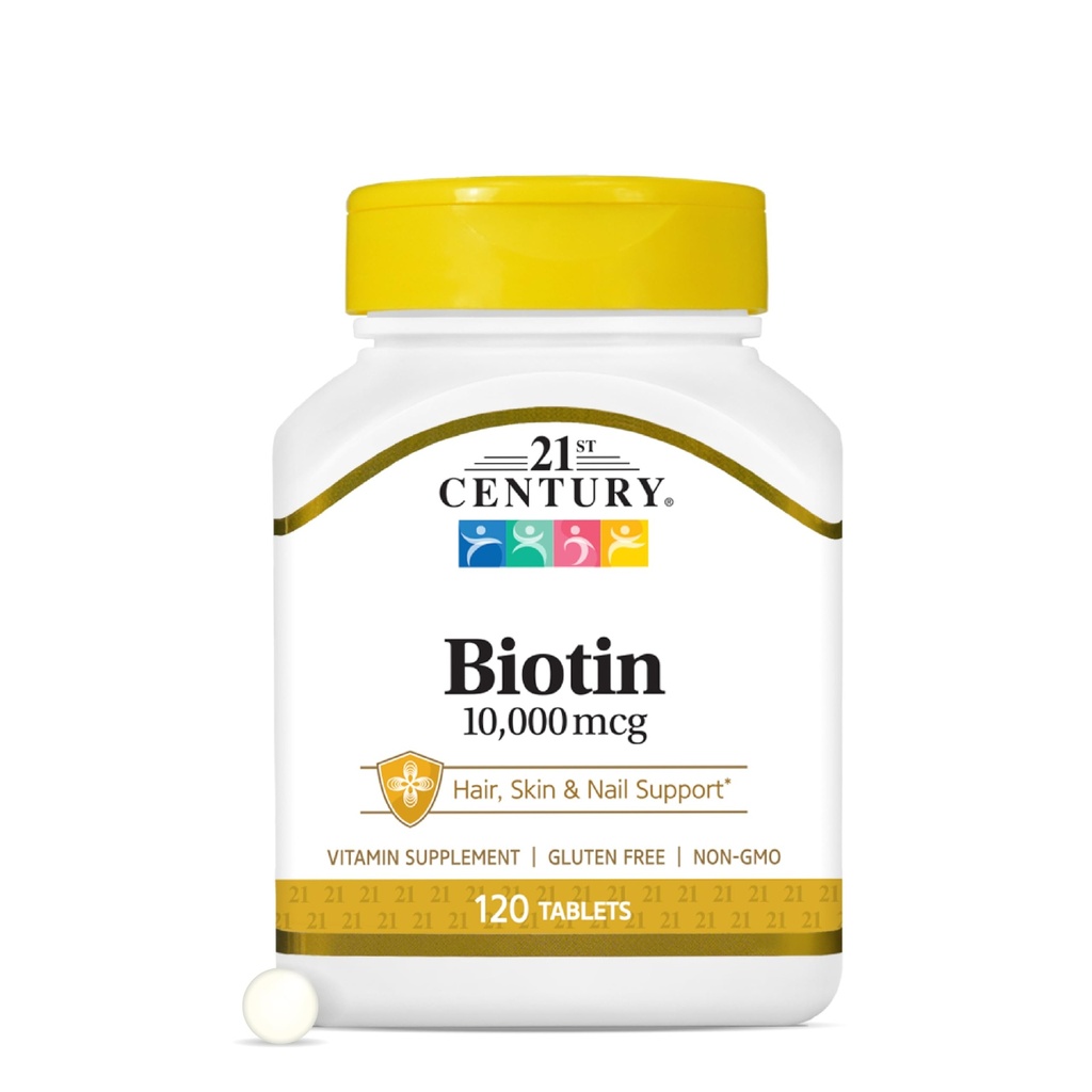 21 Century Biotin Tablets, 10 000 µg, Unflavored 120 Count