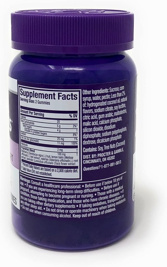 Ofiary ZzzQuil Pure Zzzs Sleep + immunologiczne Gumie wsparcia z Melatonin, Elderberry & Cynk, 42 ct, 0,42 funtów