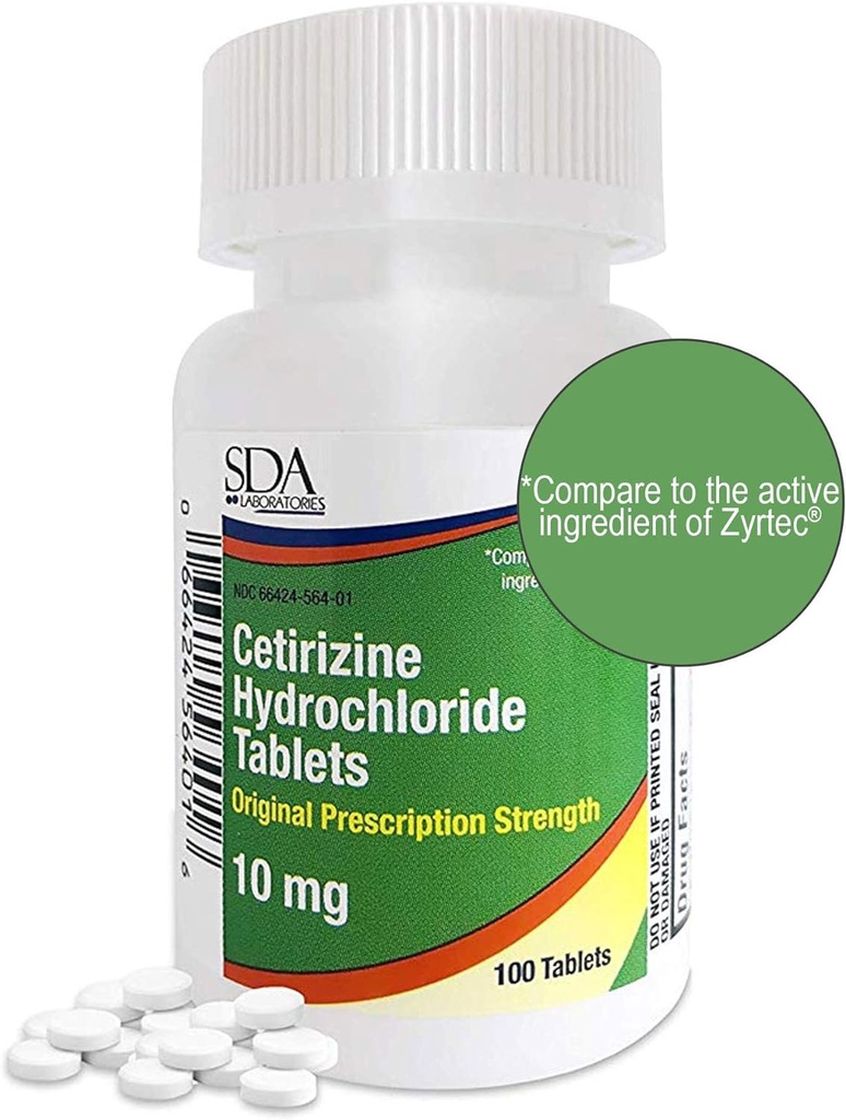 SDA Laboratories All Day 24- Hour Alergy Medicine 100 Count Antihistamine for alergies, Pollen, Hay Fever, Dry, Swędzaczy Oczy 124; Cetirizine HCl 10mg Tablets