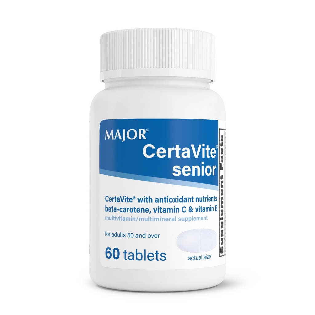 MAJOR CertaVite Senior Multivitamine with Antioksydants - Multivitamina dla kobiet i mężczyzn z Beta- Karoten, Żelazko, Witamina C & E - Pomaga w odporności, Energia & Wizja - 60 tabletek