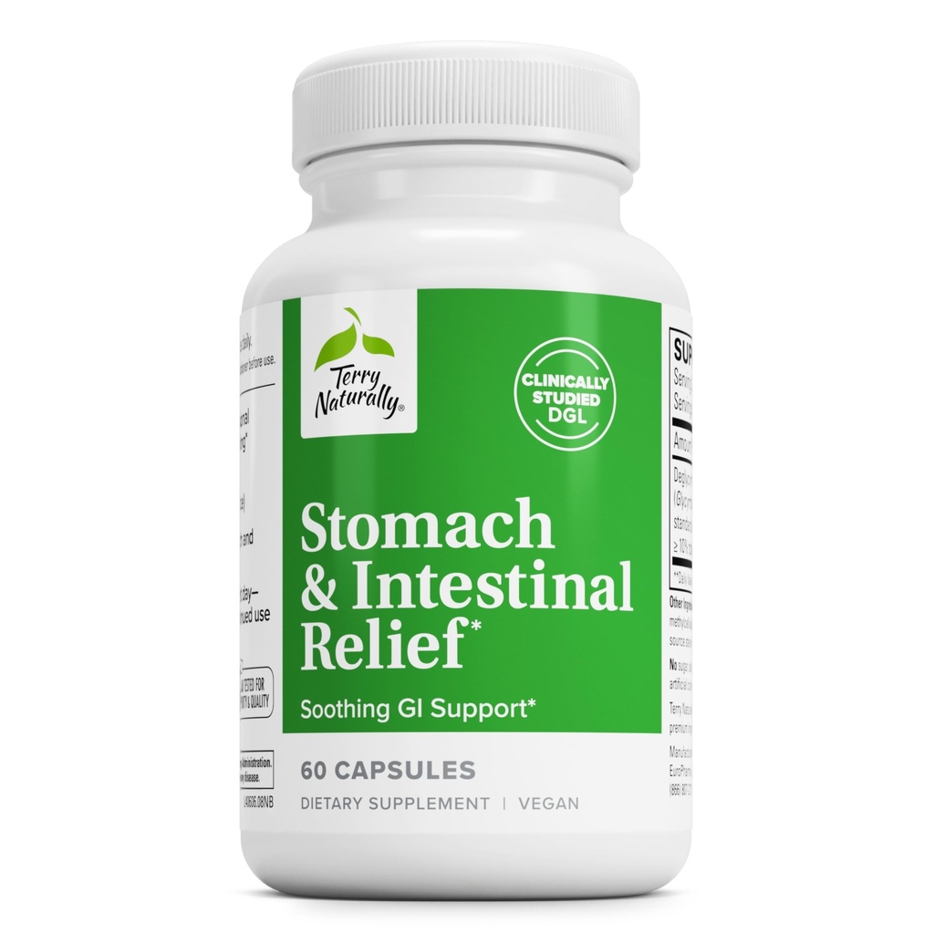 Terry Natural Stomach & Relief jelit - Suplement do pomocy Dozownik Zdrowie i Połykanie jelit - Pomoc Przeciwko sporadyczne Spożywczy dyskomfort Soothe Stomach - 60 Kapsułki