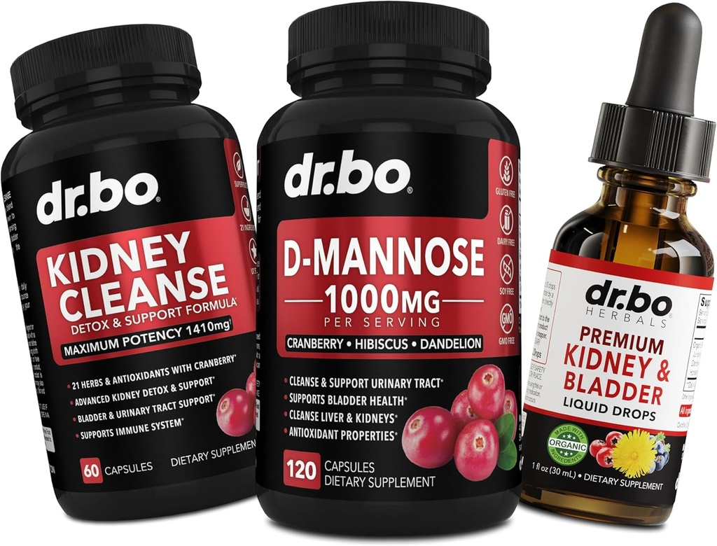 Nerki Cleanse & D Mannose Suplementy - Nerki Detox & Bladder Support Liquid Drops Suplement, D- Mannose 500mg 1000mg Kapsułki - DMannose Żurawina, Nerki wsparcia, Bladder & Trakt moczowy Zdrowie