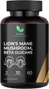 Mishas Lions Mane Supplement - Organic Lions Mane - Brain Health Support - Mushroom Support for Focus & Memory, Immune & Nervous Function System Women & Men - 60 Vegan Capsules