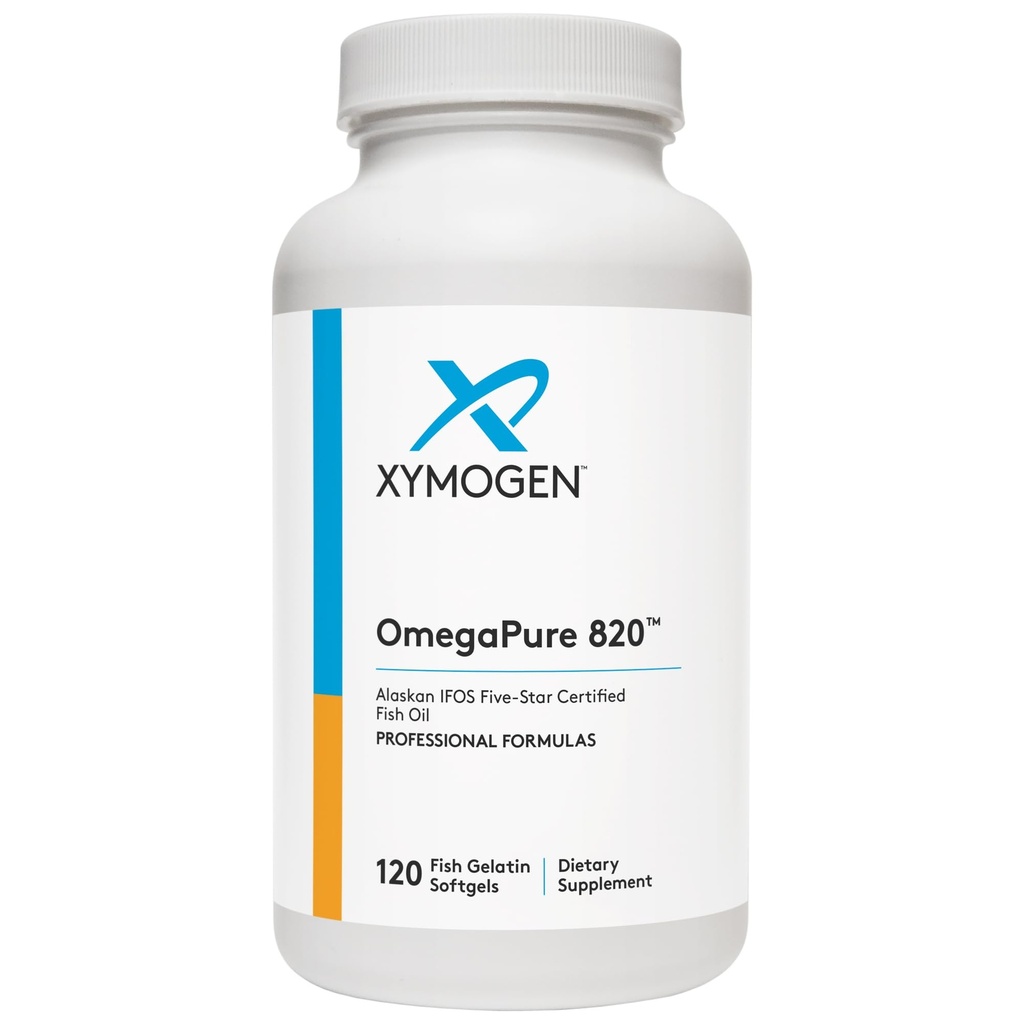 XYMOGEN OmegaPure 820 - International Fish Oil Standards (IFOS) Five-Star Certified Fish Oil - DHA EPA Omega-3 Supplement for Cardiviral + Cognitive Support (120 Small Softgels)