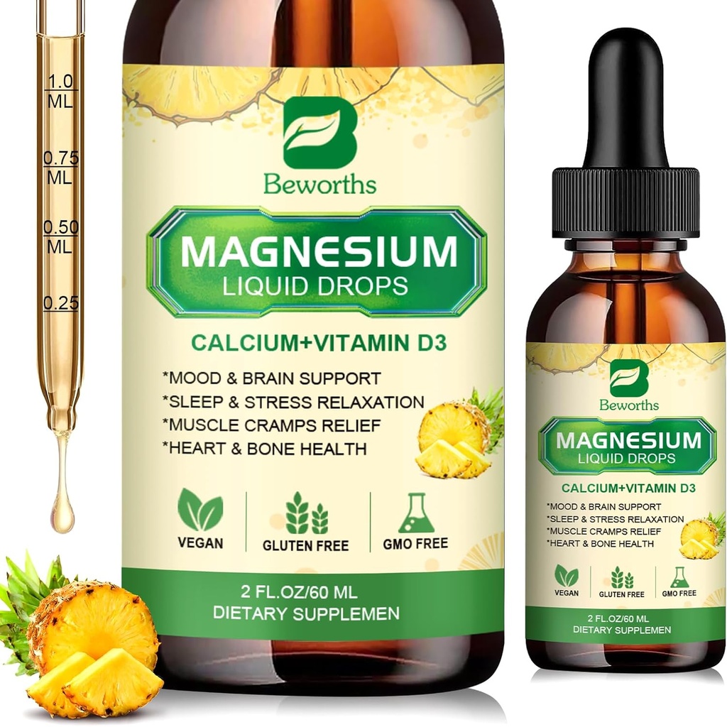 Magnesium Glycinate Complex, Magnesium Liquid Drop with Magnesium Citrate, Calcium, Potassium, Vitamin D3, Zinc - Magnesium Taurate Supplement for Bone, Energy, Muscle Support