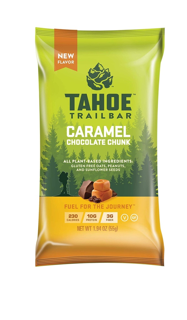 Tahoe Trail Bar, Plant- based Natural Energy Bar (1.94 Ounce Protein Bar, 12 Count) Wysokie białka Non-GMO, Gluten Free, Wegan zdrowe przekąski - Karmel Czekoladowy Chunk
