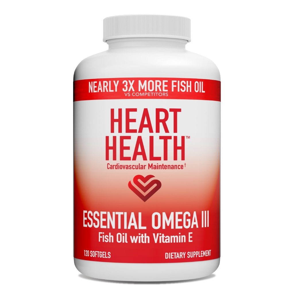 Heart Health Esential Omega 3 Fish Oil with Witamina E - Wysoka potencja Omega 3 Fish Oil Supplement with EPA & DHA - Burless Softgels from Sardines & Anchovies - Non-GMO, Gluten Free - 60 Servings
