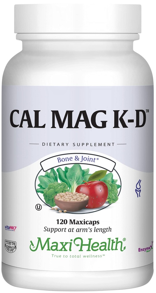 Maxi Health Men and Women 500 mg suplement wapnia z witaminą D3 (2000 j. m.), magnezem (250 mg) i witaminą K2 (150 µg) - kość, zęby i wspólne wsparcie - 120 kapsułek