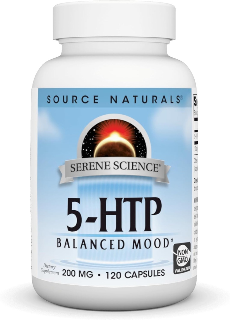 Źródło Naturals Serene Science 5- HTP, Balanced Mood *, Non-GMO Dietetic Supplement, 200 mg - 120 kapsułki