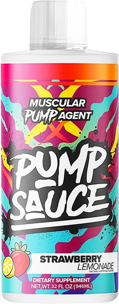 Pompa Sauce Pre- Workout - 32 oz, Lemoniada truskawkowa, bez kofeiny, Full Spectrum Liquid, Gluten Free, Wegan, Zero Cukier