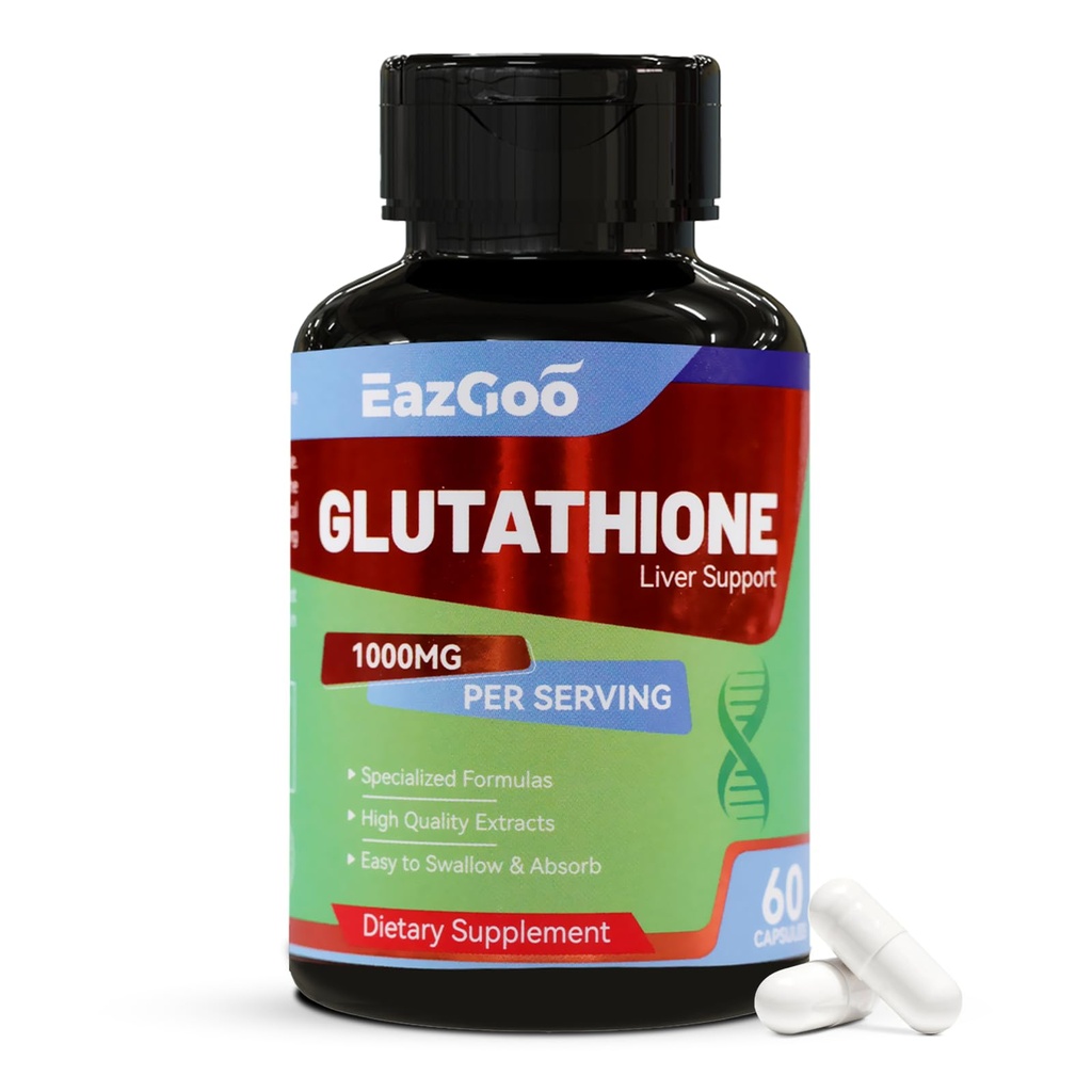 Suplement Glutationu 1000mg Suplement przeciwutleniający - Formuła Premium Vegan dla wsparcia immunologicznego, Rozjaśniania skóry i Detox wątroby - Allergen- Free, Non-GMO, Efektywny boost Wellness (60 kapsułki)