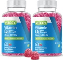 Witamina D3 Gummie dla dorosłych i nastolatków - 3000 j.m., 75mcg, Dodatkowa siła - Joint & Muscle Health, Immune Boost - Gummie do żucia Witamina D - Wegetarianin, Żelatyna Free - Smaczne żelki smakowe