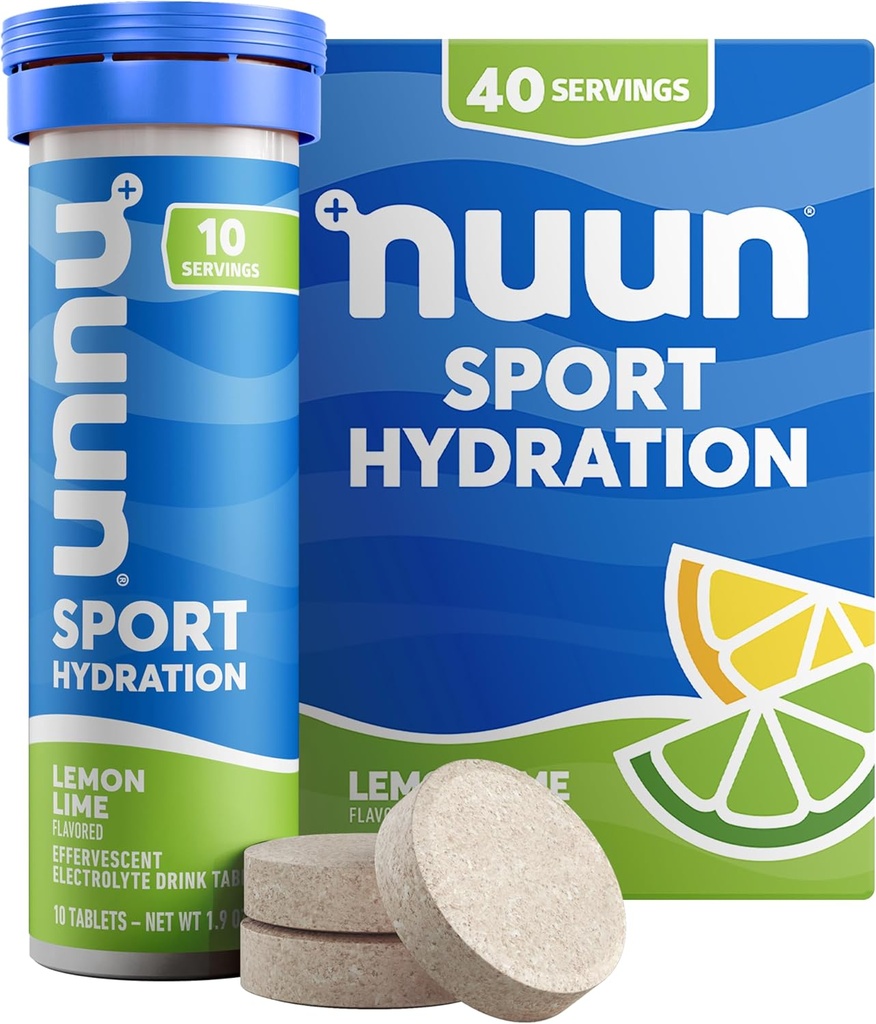 Nuun Sport Electrolyte Tablets z magnezu, Wapń, Potas, Chlorek i Sód, Gluten Free & Wegan, Lim Lemon, 4 Pack (40 Służenie ogółem)