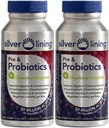 Silver Linning Pre & Probiotyka + Enzymy pokarmowe 124; 50 Miliard CFU / Aktywne komórki 124; Wsparcie funkcji pokarmowych i immunologicznych, Redukuje Bloating Adult 124; Stabilna formuła półtuszy 124; 240 Liczba (Pack of 2)