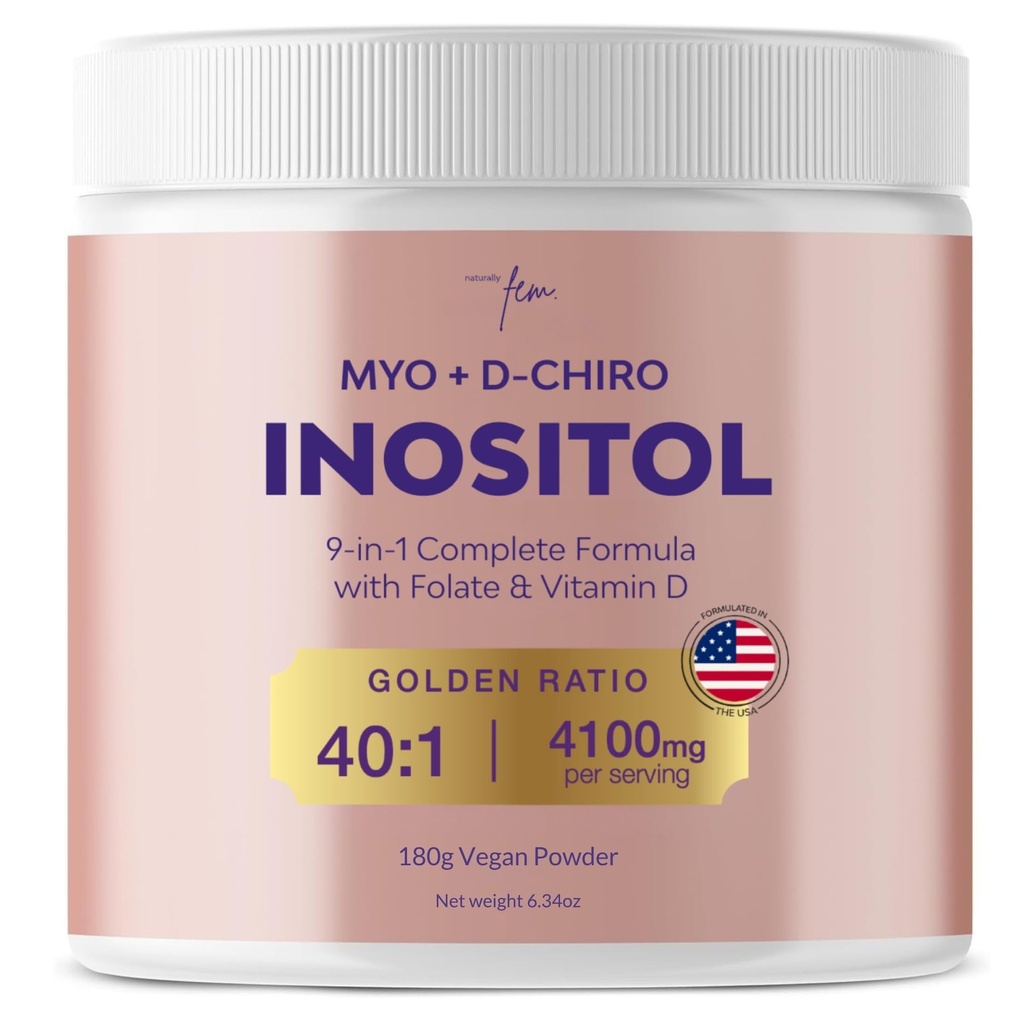 QSTA Myo- Inositol & D- Chiro Inositol Suplement dla kobiet 4100mg (40: 1 Stosunek) - 9- in-1 Hormonal & Metabolic Support with PCOS Multivitamin. Inozytol Proszek Suplement do Równowagi Hormonów