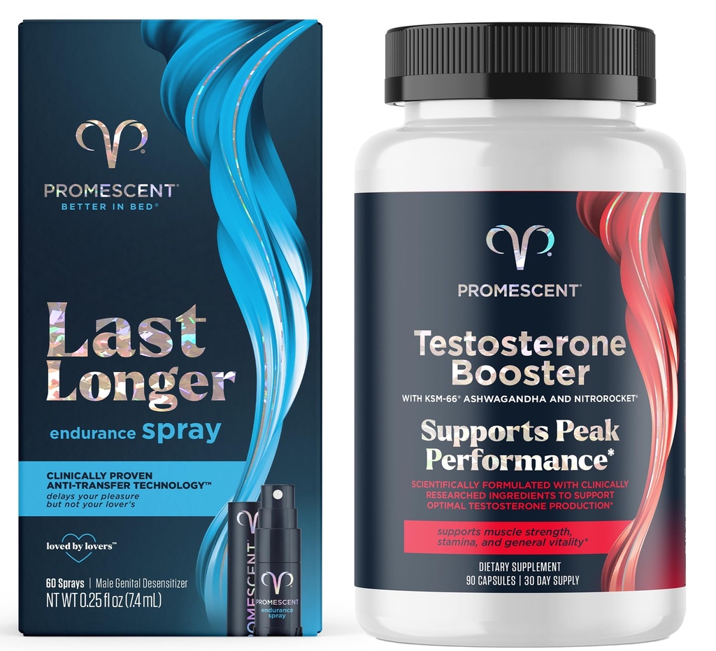 Promissive Delay Spray for Him (7.4 ml) + Testosteron Booster for Men Supplement with Tongkat Ali (LongJack), KSM- 66 Ashwagandha, Horny Goat Weed, Energy, Stamina