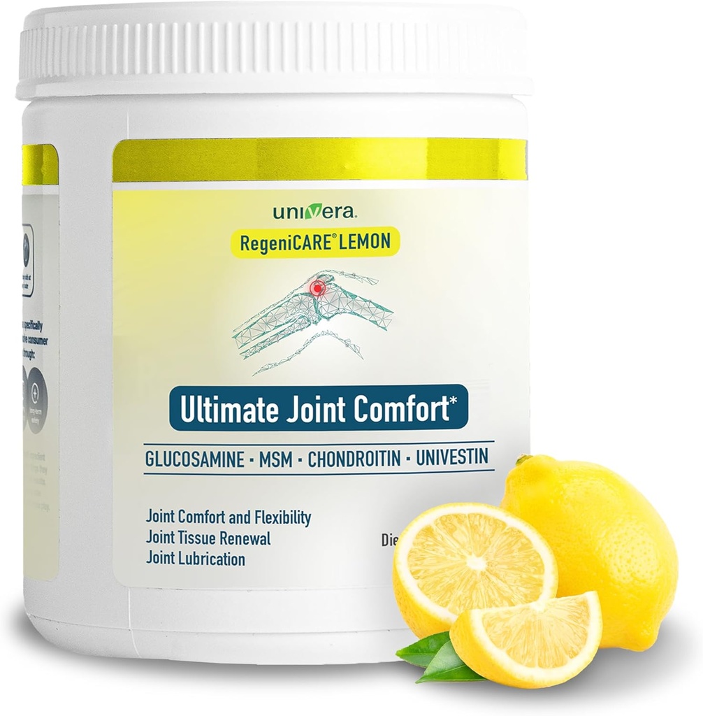 Univera RegeniCARE Canister, Glukozamina, Chondroitin, MSM, Univestin, Restores Cartilage, Wsparcie Joint Comfort + Mobilność + Elastyczność, 30- Day Supply (Lemon Flavor)