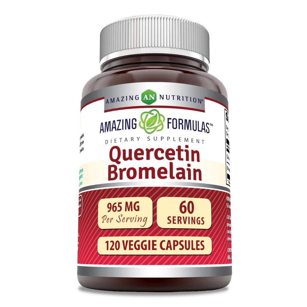 Amazing Supples Quercetin 800mg with Bromelain 165mg, 120 Veggie Capsules Supplement Agregat 124; Non-GMO Agregat 124; Gluten Free Agregat 124; Made in USA