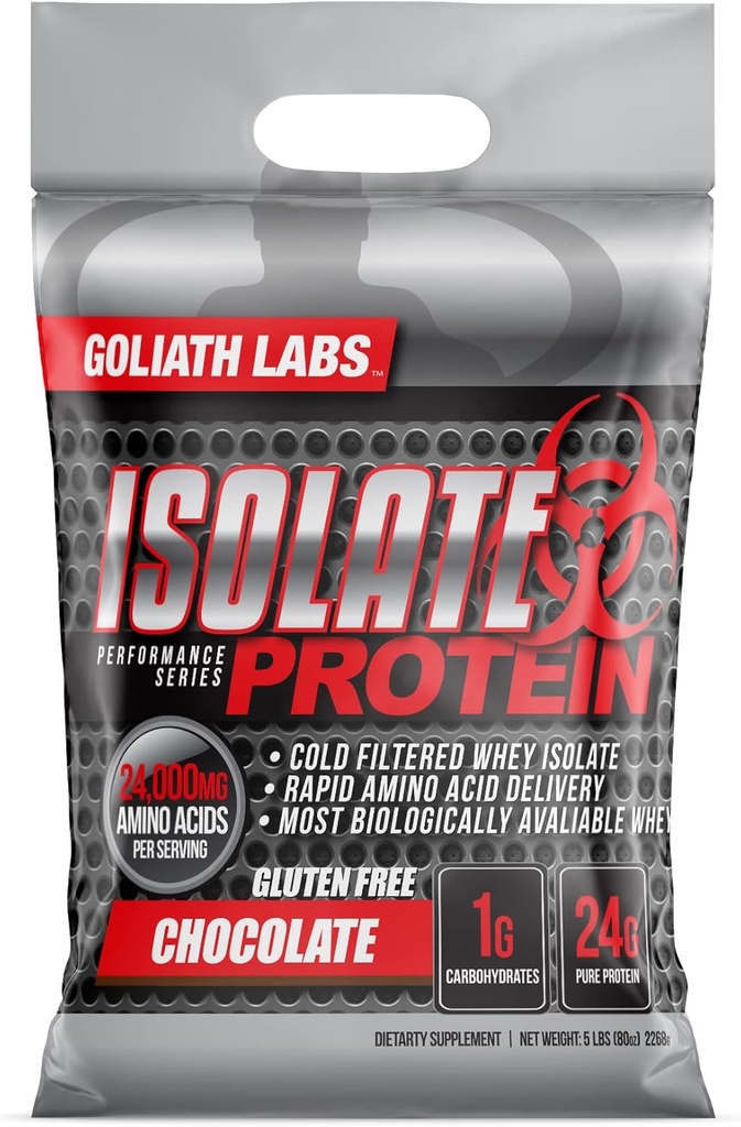 Goliath Labs Isolate Protein Powder [5 lbs / Pack of 1 / Chocolate] -Nutrition Isolate Protein, 24g Pure Protein, 7.75g BCAA, Muscle Building Protein Powder (Packaging May Vary) - Diet & Sport Nutrition