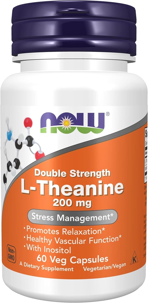 Teraz żywność: L- Theanine Stress Management 200 mg, 60 kapsli (2 opakowania)