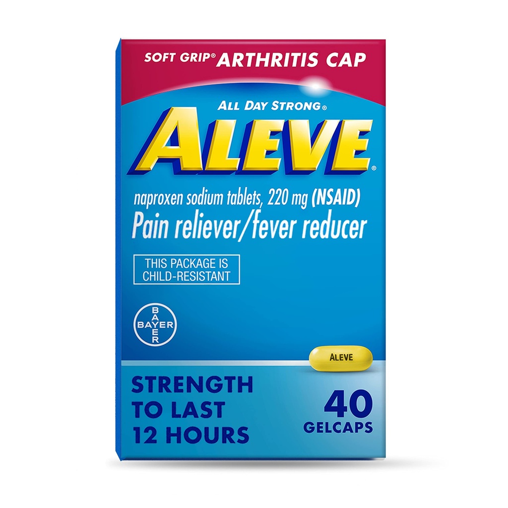 Aleve Gelcaps z Soft Grip ® Cap, Naproxen Sodu, leki przeciwbólowe, 40 Hrabia