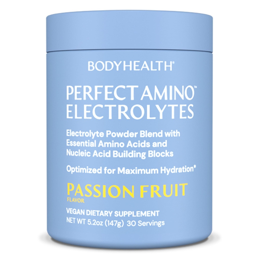 BodyHealth PerfectAmino Electrolytes Powder No Sugar, Hydration Post Keto Zero Sugar Electrolytes Drink Mix with Trace Minerals - Passion Fruit - 30 Służenie