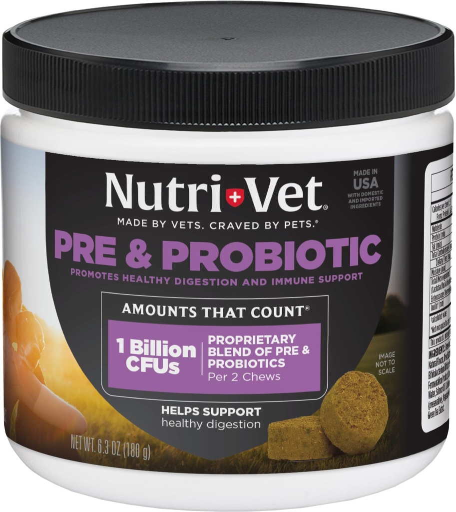 Nutric-Vet Pre & Probiotyki dla psów, Poparcie pokarmowe, Upset Stomach, Szczeniak Probiotyk, Witaminy i suplementy, Psy Probiotyki, Wątroba & Cheese Flavor, 120 Soft Chews