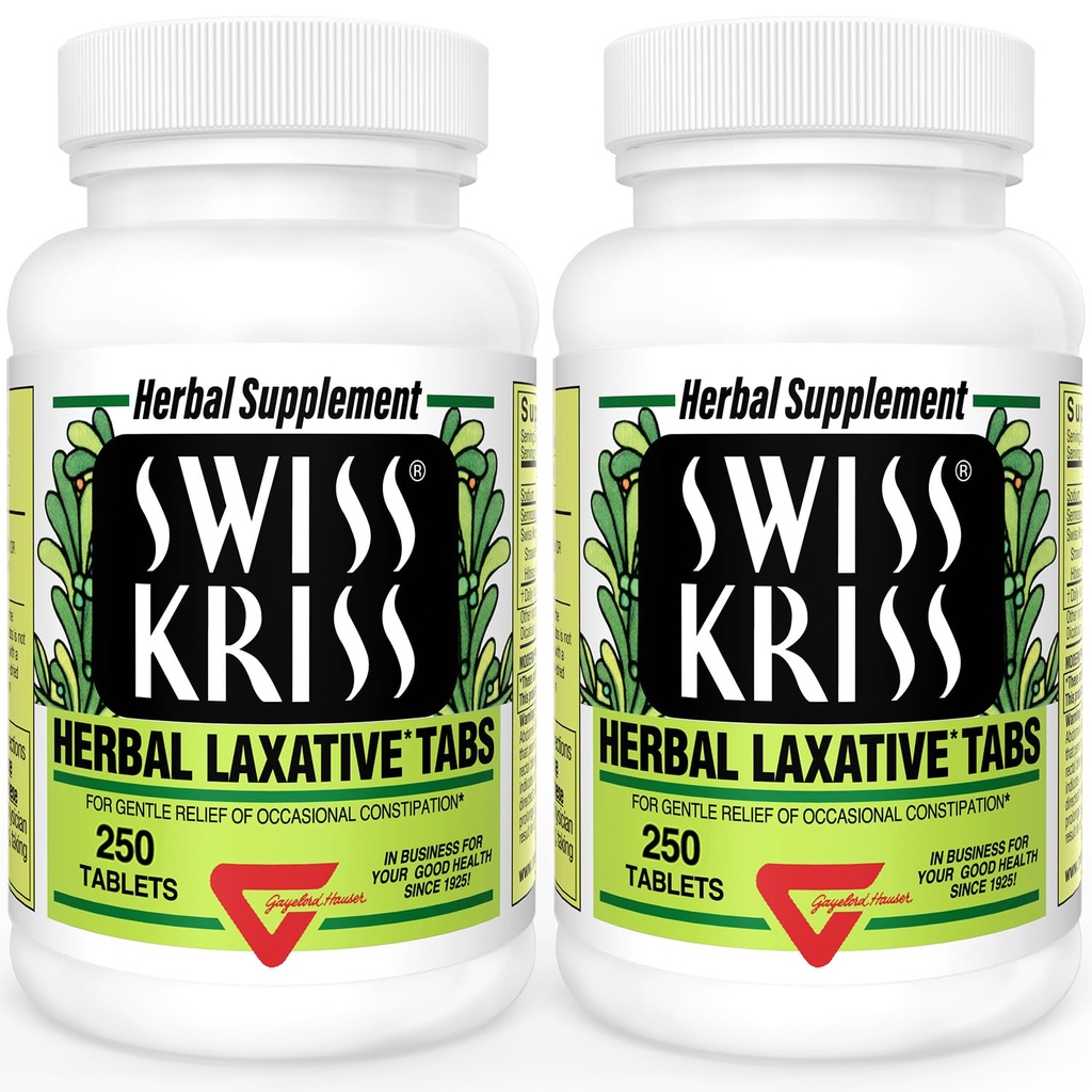 Swiss Kriss Herbal Laxative Tablets, Naturalne Laxatives for Convastions Relief, Senna Laxative, 250 tabletek, (Opakowanie po 2)