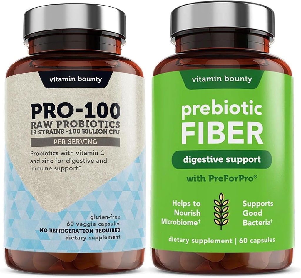 Witamina Bounty Pro- 100 Probiotyki i Prebiotyczny Pasek Włókienniczy: Ultimate Gut Health Support with 13 Strains, 100 Miliard CFU, Cynk & Witamina C, Opóźnione uwalnianie kapsułki - 90 Kapsułki