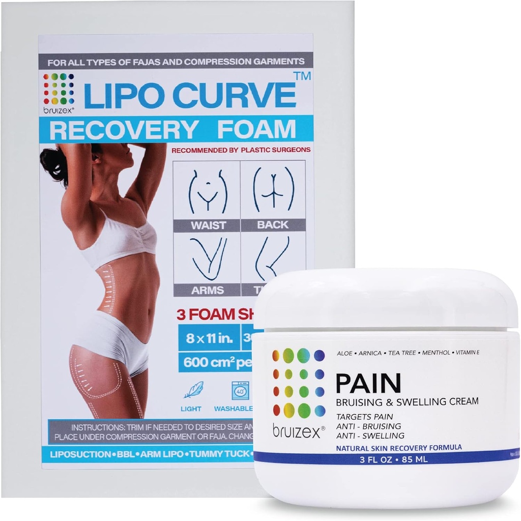 Arnica Montana Bruising & Opuchlizna krem & LipoCurve Foam post Chirurgia Pad Bundle, do Liposuction Post Chirurgia Odzyskiwanie i Odpływ limfatyczny