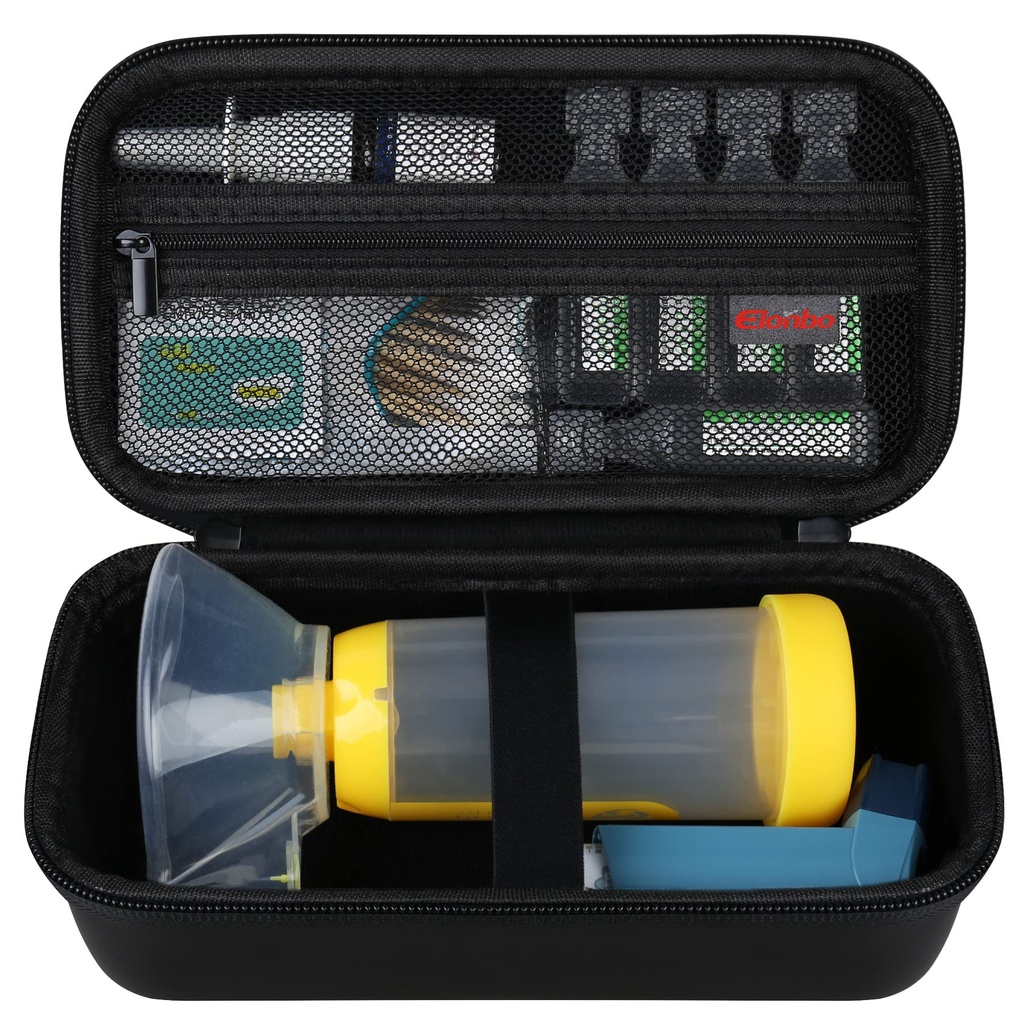 Elonbo Case Carring Assistance for Asthma Inhaler, Inhaler Spacer dla dzieci i dorosłych, Maski, Inhaler Holder Asthma Travel Organize Bag, Pocket Fits Allergy Meds, Ventolin Inhaler, Black (tylko przypadku)