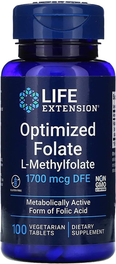 Life Extension Zoptymalizowany folian L- Methylfolate 1000 µg Tabletki wegetariańskie 2 opakowania