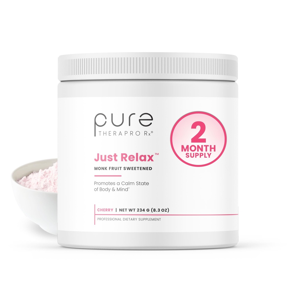 Pure Therapro Rx Just Relax Cherry - 60 Służenie 124; Wsparcie Relaxed Mood & Zdrowe ciśnienie krwi 124; Myo- inozytol, Di- Magnezu Malate, GABA, Tauryna, & L- Theanine