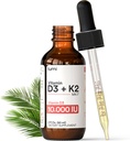 lumi Witamina D3 K2 MK7 w oleju palmowym MCT - 10000 j.m. D3, 200 µg K2 MK7- 60ml Wchłanianie liposomalne Podjęzykowe Krople Płynne - Non-GMO, Wegan, Płyn niełuskany - Dostawa Miesięczna - 2 Fl Oz