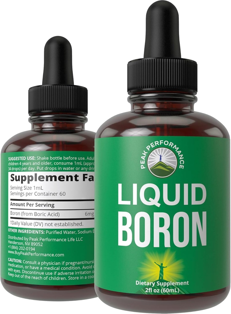 Płynny suplement boronowy dla mężczyzn i kobiet. W USA. Vegan + Jonic Trace Mineral Drops o wysokiej biodostępności dla kości, Joint Health. Zero Sugar, bez gorzkiego smaku. Kompleksowe suplementy boru