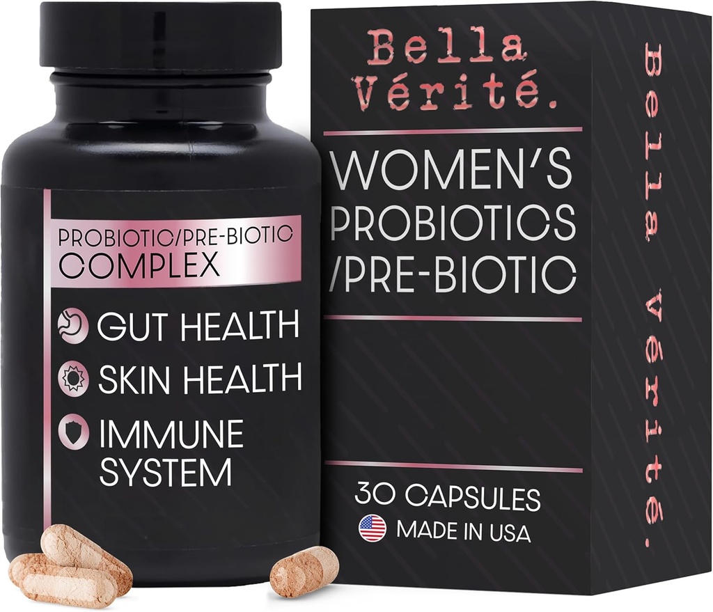 Bella Vérité. Probiotyczny i prebiotyczny kompleks - Wsparcie dla Kobiet Digestive & Gut Health - 3.45 Miliard CFU Lactobacillus Probiotics for Clearer Skin - Daily Probiotic Supplement (30 Kapsułki wegetariańskie)