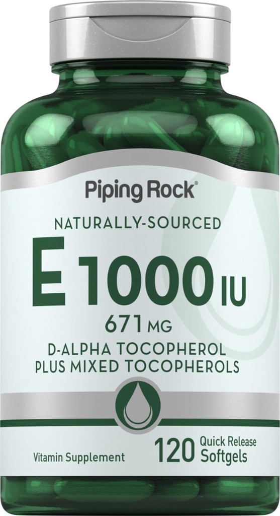 Piping Rock Witamina E 1000 IU Softgels 124; 120 Hrabia 124; z D- Alpha i mieszanych tokoferoli 124; Gluten Free, Nie-GMO Suplement