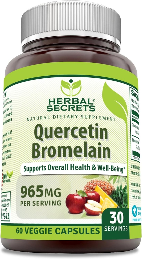 Herbal Secrets Quercetin 800 Mg with Bromelain 165 Mg Supplement Equipment 124; 60 Veggie Capsules Equipment 124; Non-GMO Equipment 124; Gluten- Free Equipment 124; Made in USA