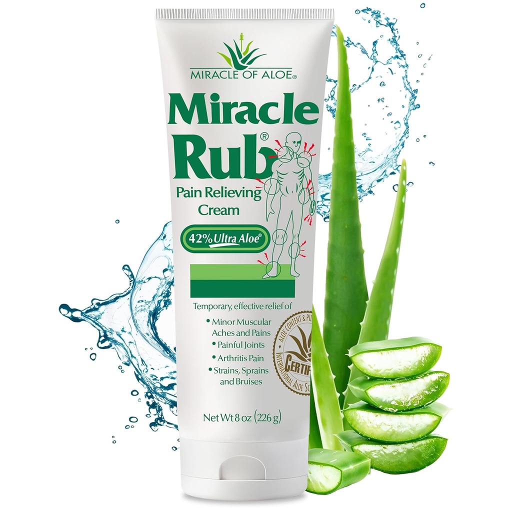 Cud Aloe Miracle Rub Pain Relieving Cream 8 oz, Szybkie i skuteczne Relief dla zapalenia stawów, mięśni i bóle stawów - maksymalna siła UltraAloe Formuła, Analgesic tematycznych