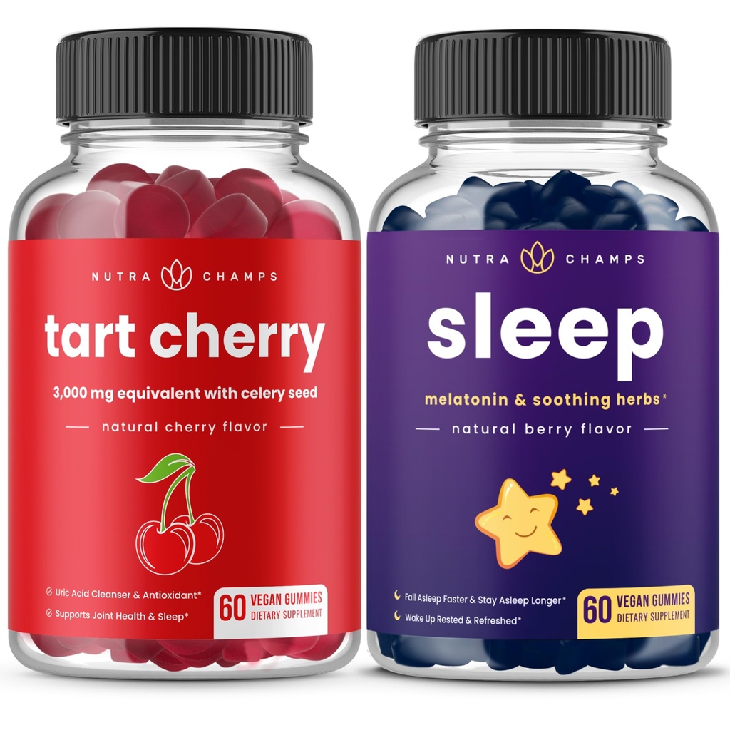 NutraChamps Tart Cherry & Sleep Gummies Bundle 124; Kompletne wsparcie mięśni i snu