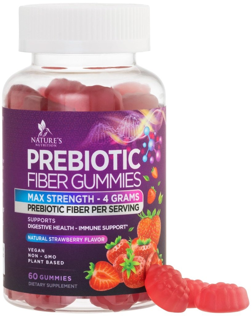 Fiber Gummies dla dorosłych, Daily 4g Gummy Fiber Supplement, Prebiotic Gummy Digestive Health Support - Plant Based Solvable Fiber Chews, Prebiotics Supports Regularność & Spożywanie Non-GMO - 60 Gummies