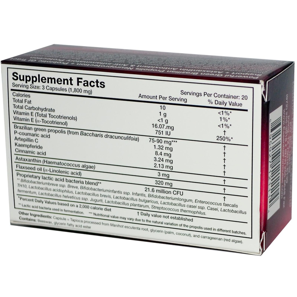 Dr Ohhira 's Propolis Plus 60 Kapsułki z brazylijskim Green Propolis, Probiotic Extract i Astaksantyna