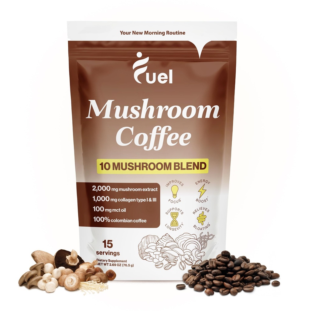 Paliwo Nutrition Pro Collagen & Mushroom kawa do utraty wagi, grzywa Lwa, Chaga & Mushroom proszek, niskiej kofeiny organiczna kawa błyskawiczna, 15 Słupki