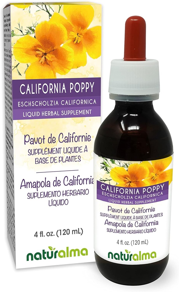 Naturalma Eschscholzia (Eschscholzia californica) zioła Bezalkoholowe nalewka - 4 fl oz Liquid Extract in Drops - Herbal Supplement - Vegan