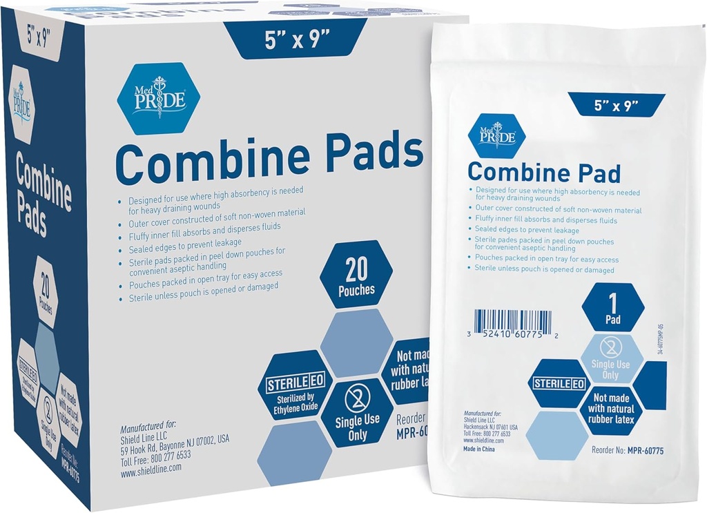 MED PRIDE Nonstick Steryle Abd Combine Pads 5x9 in Extra Absorbent Surgical Dressing for Heavy Leukage (40 Count)