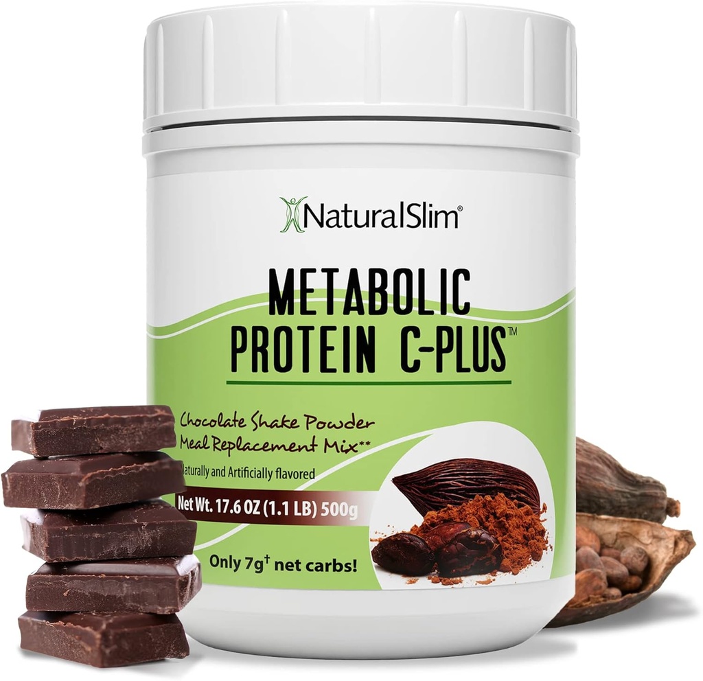 NaturalSlim Protein Powder z witamin i minerałów Metabolic C- Plus - Proszek do zamiany posiłku wzmocniony witaminą C, Cynk i kwas amino- Proszek z białka czekoladowego 10 Słupki 1.1 lb.