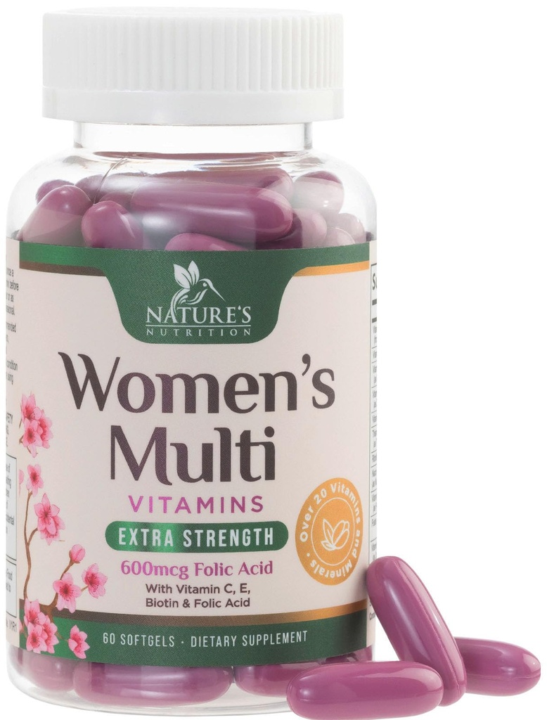 Multiwitamina dla kobiet z wapniem, kwasem foliowym, witaminą A, C, D, E, & B Witaminy, Cynk, Żelazo dla kości, Skóra i immunologiczne Wsparcie Zdrowia, Naturalne Daily Womens Multivitamin dla Energii - 60 Softgels